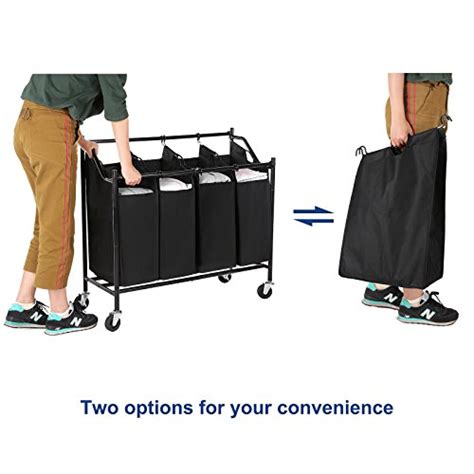 SONGMICS 4 Bag Laundry Cart Sorter Rolling Laundry Basket Hamper With