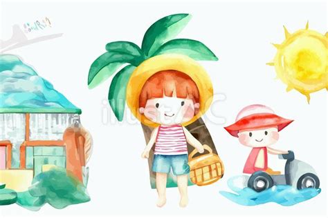 夏休み 水彩画風イラスト No 24120110／無料イラストフリー素材なら「イラストac」