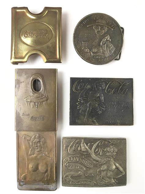 Lot Vintage Brass Coca Cola Erotic Nude Belt Buckles
