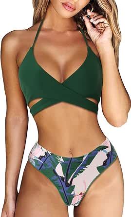 Amazon RXRXCOCO Womens Padded Push Up Bikini Set Bathing Suits Two Pieces Swimsuit Green