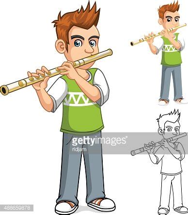 Boy Playing Flute Cartoon Character Stock Clipart | Royalty-Free ...