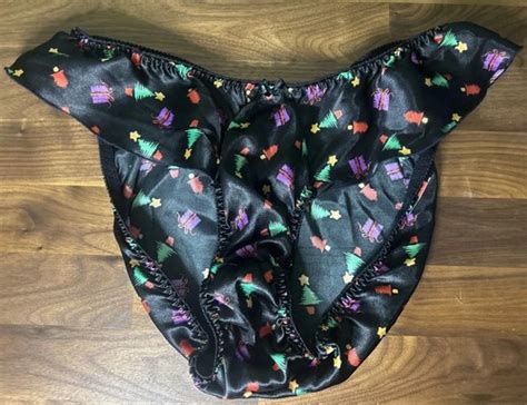 Vtg Delicates Satin String Bikini Panties Sz L Second Skin Xmas Tree RARE Hi Cut EBay
