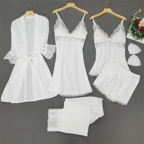 White Women Robe Set Sleepwear Sexy Lady Lace Rayon Summer Nightgown Intimate Lingerie Kimono
