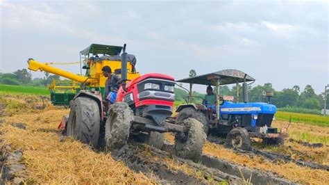 John Deere 5310 Harvester Stuck In Heavy Mud Pulling Mahindra 555