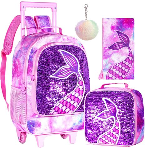 Agsdon 3pcs Rolling Backpack For Girls Kids Roller Wheels