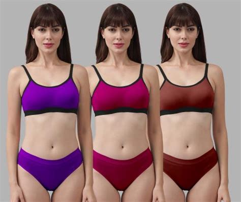 Buy PIBU Women Cotton Bra Panty Set For Lingerie Set Pack Of Color Purple Pink Maroon