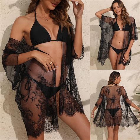 Women S Bikini Cover Up Lace Hollow Crocheted Swimsuit Transparent Vest Cover Up Swimsuit Waist