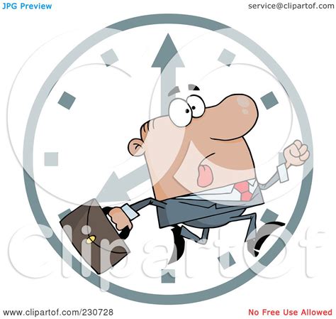 Royalty-Free (RF) Clipart Illustration of a Hurried Hispanic Businessman Running Past A Clock by ...