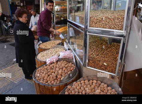 A nut store at Athens Central Market, Greece Stock Photo - Alamy