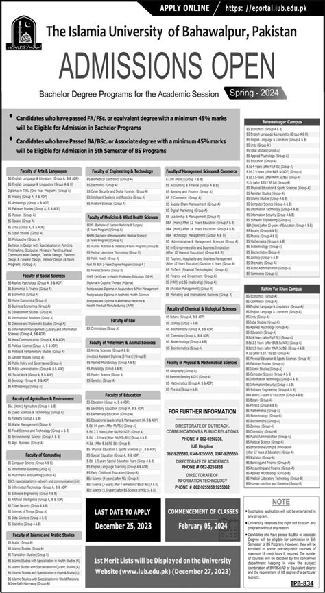 The Islamia University Of Bahawalpur Bs Degree Program Admissions