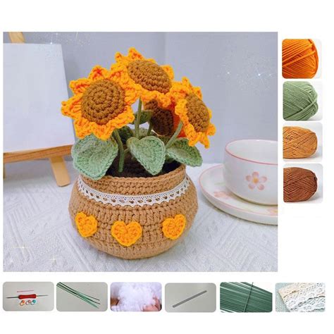 Hvyeik Knit Kits Crochet Kit Tulip Flowerpot Crochet Crochet Starter