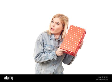 Blonde With Gift Stock Photo Alamy