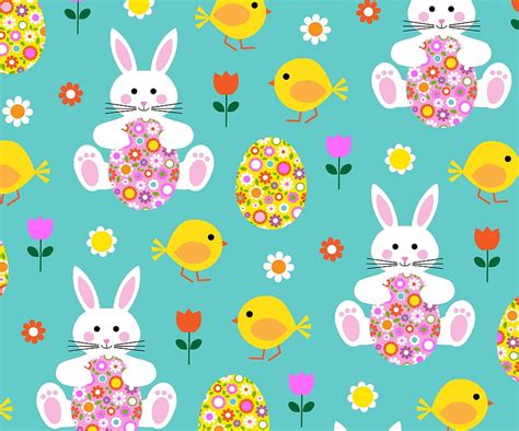 Pattern Blue Egg Bunny Pink Yellow Texture Easter Hd Wallpaper