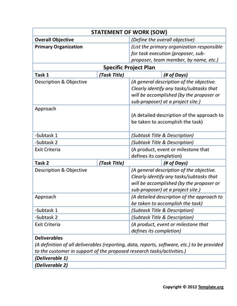 Statement Of Work Template In Word And Pdf Formats