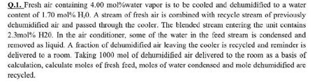 Solved Q Fresh Air Containing Mol Water Vapor Is To Chegg