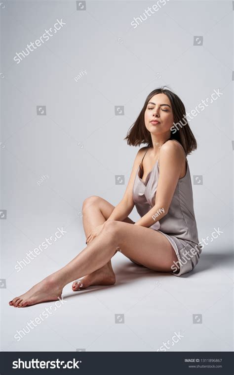 Sensual Brunette Female Satin Night Lingerie Stock Photo 1311896867 Shutterstock