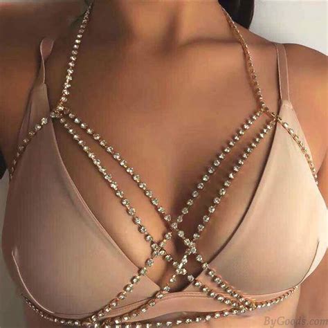 Sexy Double Layers Rhinestone Cross Bra Chest Bracket Necklace Bikini Beach Party Accessory Body