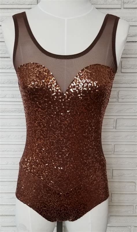 Dark Nude Sequin Leotard Aerial Costume Dance Costume Made Etsy