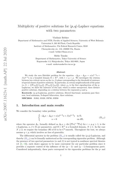 PDF Multiplicity Of Positive Solutions For P Q Laplace Equations