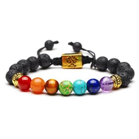 Bracelet en pierre de lave et pierres des 7 chakras arbre de vie doré