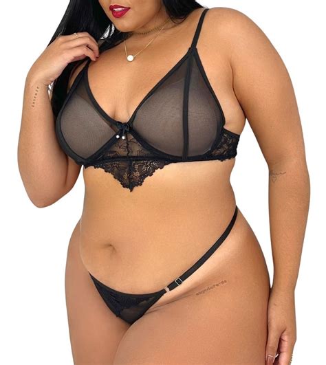 Conjunto Lingerie Plus Size Sexy Aro E Tule Transparente Parcelamento Sem Juros