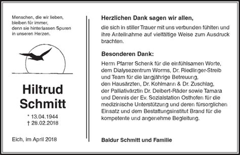 Traueranzeigen Von Hiltrud Schmitt Vrm Trauer De