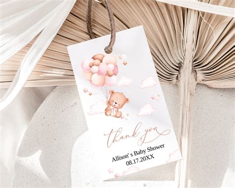 Editable Hot Air Balloon Teddy Bear Baby Shower Favor Tag Etsy