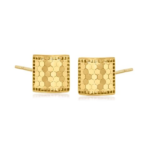 Italian 18kt Yellow Gold Honeycomb Square Earrings Ross Simons