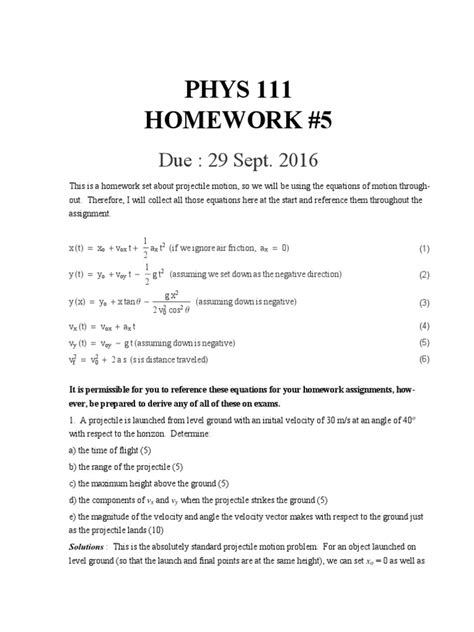 Phys 111 Homework 5 Due 29 Sept 2016 Pdf Teaching Mathematics