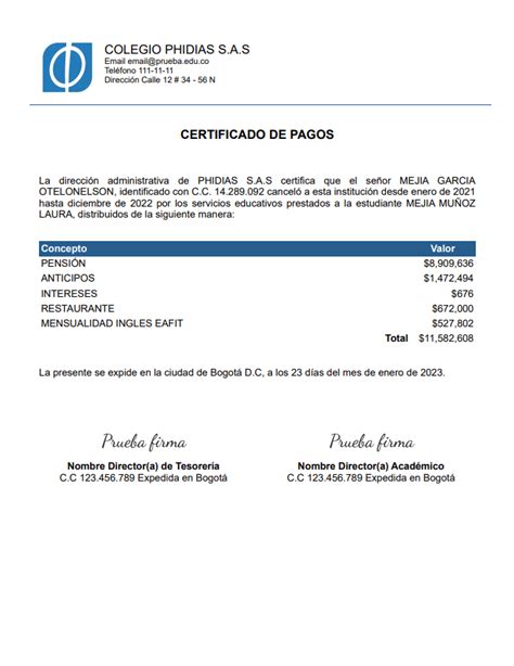 Certificado De Pago Phidias Plantillas