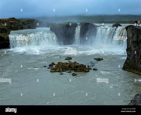 Beautifulaerial View Of The Massive Godafoss Waterfall In Iceland La