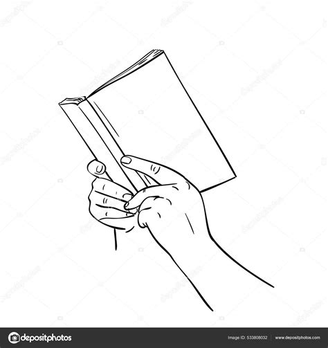 Sketch Hands Holding Open Book Blank Cover Mockup Hand Drawn Stock