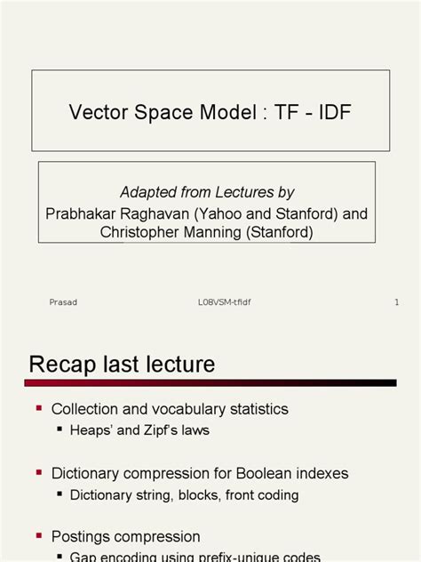 Vector Space Model Tf Idf Adapted From Lectures By Pdf