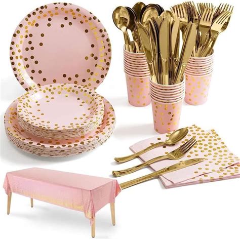 141pcs Pink Or Party Vaisselle Kit Vaisselles Anniversaire Assiette