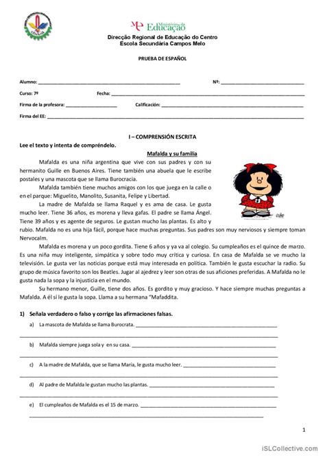 Teste Comprensi N Lectora General English Esl Worksheets Pdf Doc