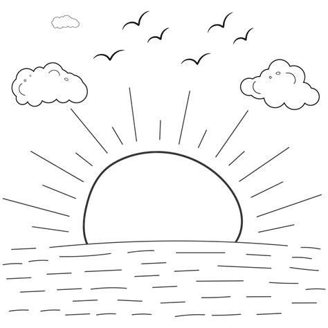 Premium Vector | Clouds and water sunset line art drawing style ...