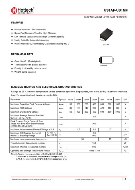 US1KF Datasheet Surface Mount Super Fast Recover Rectifiers