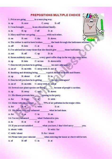 prepositions multiple choice esl worksheet  chuotyeugao