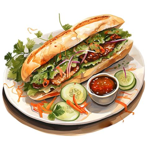 Premium Photo Watercolor Of A Tantalizing Plate Of Banh Mi A Popular Stree Beauty Painting Art