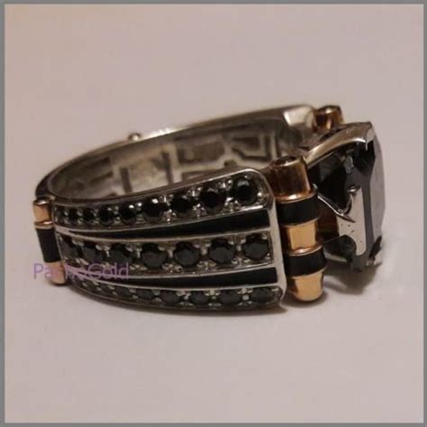 Мужской перстень с черным агатом и бриллиантами ручной работы