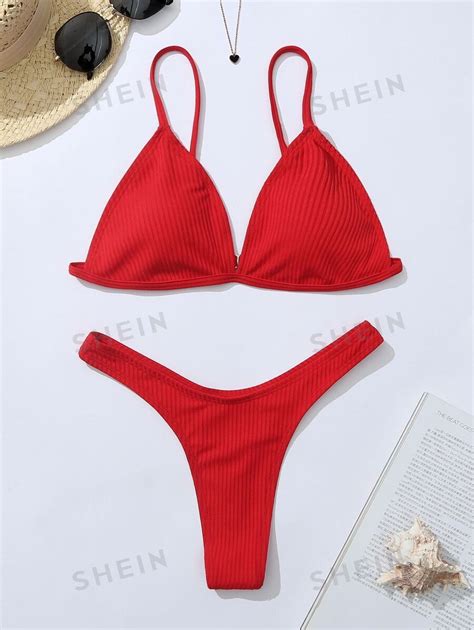 SHEIN Swim Conjunto de Maiô Bikini Monocromático de Verão Sutiã