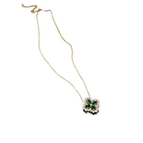 Collier Porte Bonheur Trèfle Cristal Vert Misti Gri