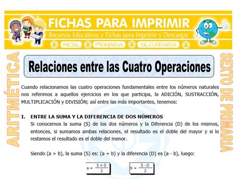 Relaciones Entre Las Cuatro Operaciones Para Sexto De Primaria