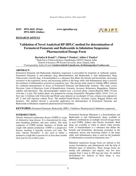 (PDF) Validation of Novel Analytical RP-HPLC Method for determination of Formoterol Fumarate and ...