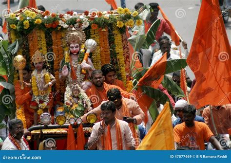 Hindu Devotess Take A Hanuman Jayanthi Shobha Yatra Hyderabad India