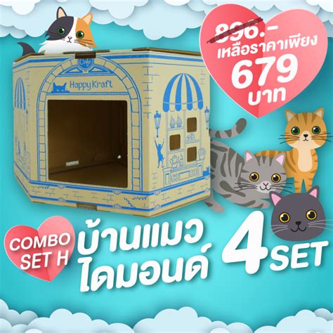 บ้านแมว 4 ชิ้น เข้ามุมประหยัดพื้นที่ The Diamond Cat House Diyรักษ์โลก