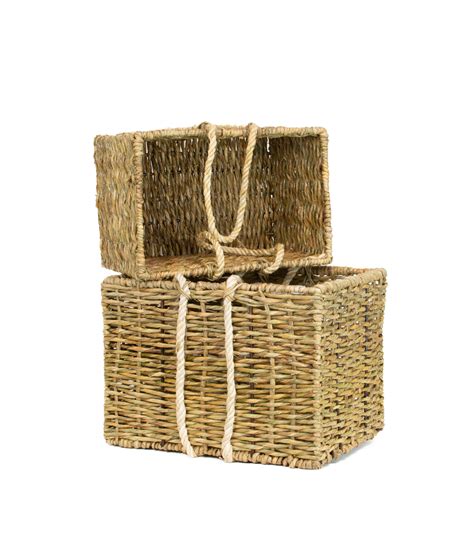 Seagrass Market Basket With Handles, 2 Piece Set - Beach Style