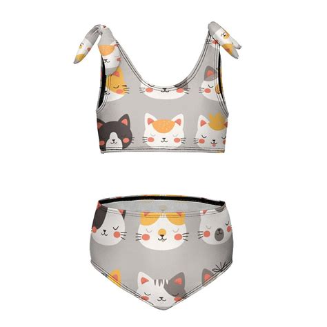 Cartoon Cute Kitten Girl S Piece Bikini Set Beach Sport Swimsuit Swimwear Y Cm