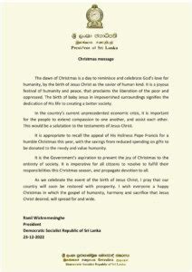 Messages Of His Excellency Ranil Wickremesinghe President Of Sri