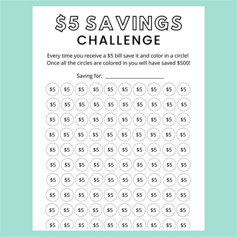 Money Saving Challenge Printable Dollar Savings Challenge Savings